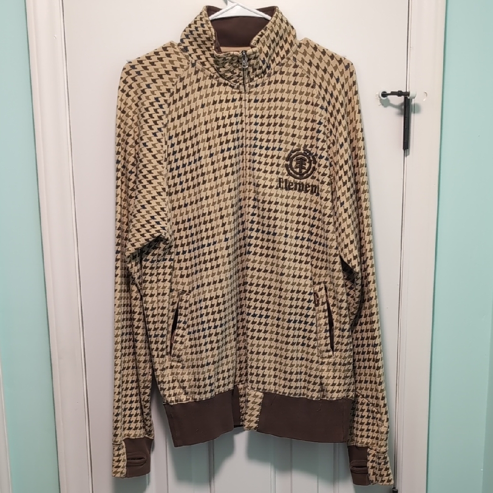 Element Tan and Brown Houndstooth Zip Up Sweater
